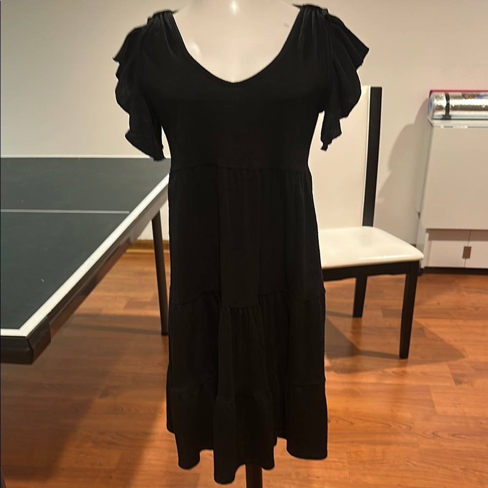 Max Studio Black Flutter Sleeve V-Neck Sundress